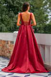 Robe de bal longue en satin bordeaux