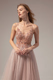 Robe de bal longue à bretelles spaghetti avec fente