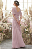 Blush Batwing Manches Robe de demoiselle d’honneur en mousseline de soie