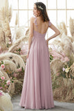 Blush Spaghetti Straps Robe de demoiselle d’honneur en mousseline de soie