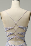 Robe de bal longue longue bleu clair à col en V sirène tendance avec fente appliques