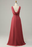 V Col Désert Rose Sans manches Chiffon Robe de demoiselle d’honneur longue