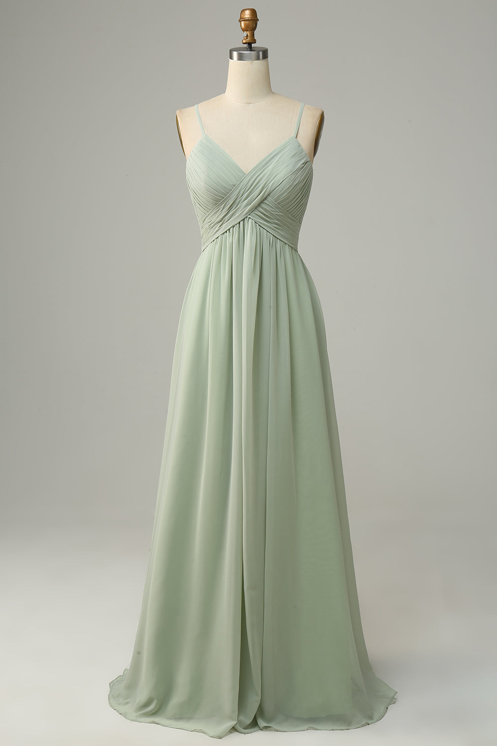 Robe de demoiselle d'honneur sans manches à bretelles spaghetti Dusty Sage