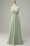 Robe de demoiselle d'honneur sans manches à bretelles spaghetti Dusty Sage