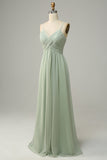Robe de demoiselle d'honneur sans manches à bretelles spaghetti Dusty Sage