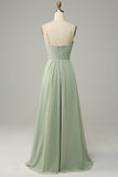 Robe de demoiselle d'honneur sans manches à bretelles spaghetti Dusty Sage