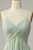 Robe de demoiselle d'honneur sans manches à bretelles spaghetti Dusty Sage
