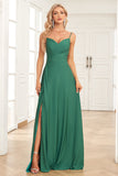Une ligne Bretelles Spaghetti Vert foncé Robe de demoiselle d’honneur longue
