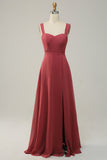 Robe de demoiselle d’honneur longue sans manches chérie avec fente