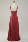 Robe de demoiselle d’honneur longue sans manches chérie avec fente