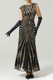 Robe à clapet à paillettes noire et champagne des années 20