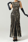 Robe sirène noire et rose des années 20 à paillettes