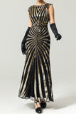 Robe à clapet à paillettes noire et champagne des années 20