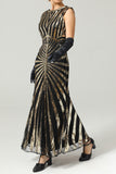 Robe sirène noire et rose des années 20 à paillettes