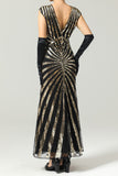 Robe sirène noire et rose des années 20 à paillettes