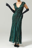 Robe à clapet à paillettes noire et champagne des années 20