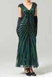 Robe à clapet à paillettes noire et champagne des années 20