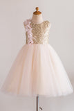 Champagne Paillettes Fleur Robe Fille