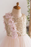 Champagne Paillettes Fleur Robe Fille