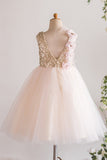 Champagne Paillettes Fleur Robe Fille