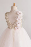 Champagne Paillettes Fleur Robe Fille