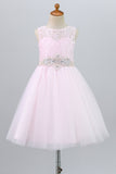 Robe fille à fleurs roses en dentelle avec perles