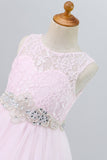 Robe fille à fleurs roses en dentelle avec perles