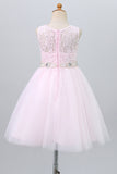 Robe fille à fleurs roses en dentelle avec perles