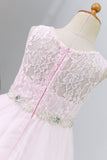 Robe fille à fleurs roses en dentelle avec perles