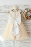Jewel Champagne Fleur Fille Robe avec Dentelle
