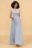 Robe de Demoiselle d'Honneur en Mousseline de Soie A Ligne Convertible Longueur Sol