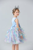 Robe de fille à plusieurs niveaux en tulle bleu avec nœuds