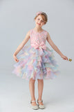 Robe de fille à plusieurs niveaux en tulle bleu avec nœuds