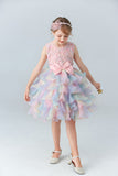 Robe de fille à plusieurs niveaux en tulle bleu avec nœuds