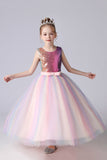Robe A-ligne Sparkly Rose Sequins pour filles avec nœuds