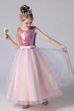 Robe A-ligne Sparkly Rose Sequins pour filles avec nœuds