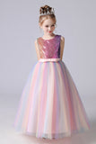 Robe A-ligne Sparkly Rose Sequins pour filles avec nœuds