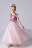 Robe A-ligne Sparkly Rose Sequins pour filles avec nœuds