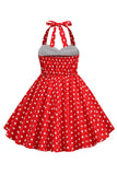 Robe rouge à pois pour filles des années 50