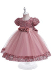 Tulle violet Paillettes Robe fille avec nœud