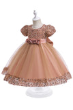 Tulle violet Paillettes Robe fille avec nœud