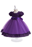 Tulle violet Paillettes Robe fille avec nœud