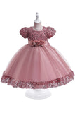 Tulle violet Paillettes Robe fille avec nœud