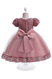 Tulle violet Paillettes Robe fille avec nœud