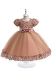 Tulle violet Paillettes Robe fille avec nœud