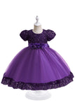 Tulle violet Paillettes Robe fille avec nœud