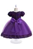 Tulle violet Paillettes Robe fille avec nœud