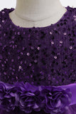 Tulle violet Paillettes Robe fille avec nœud