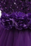 Tulle violet Paillettes Robe fille avec nœud