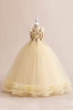 Champagne Tulle Une ligne Robe fille avec broderie